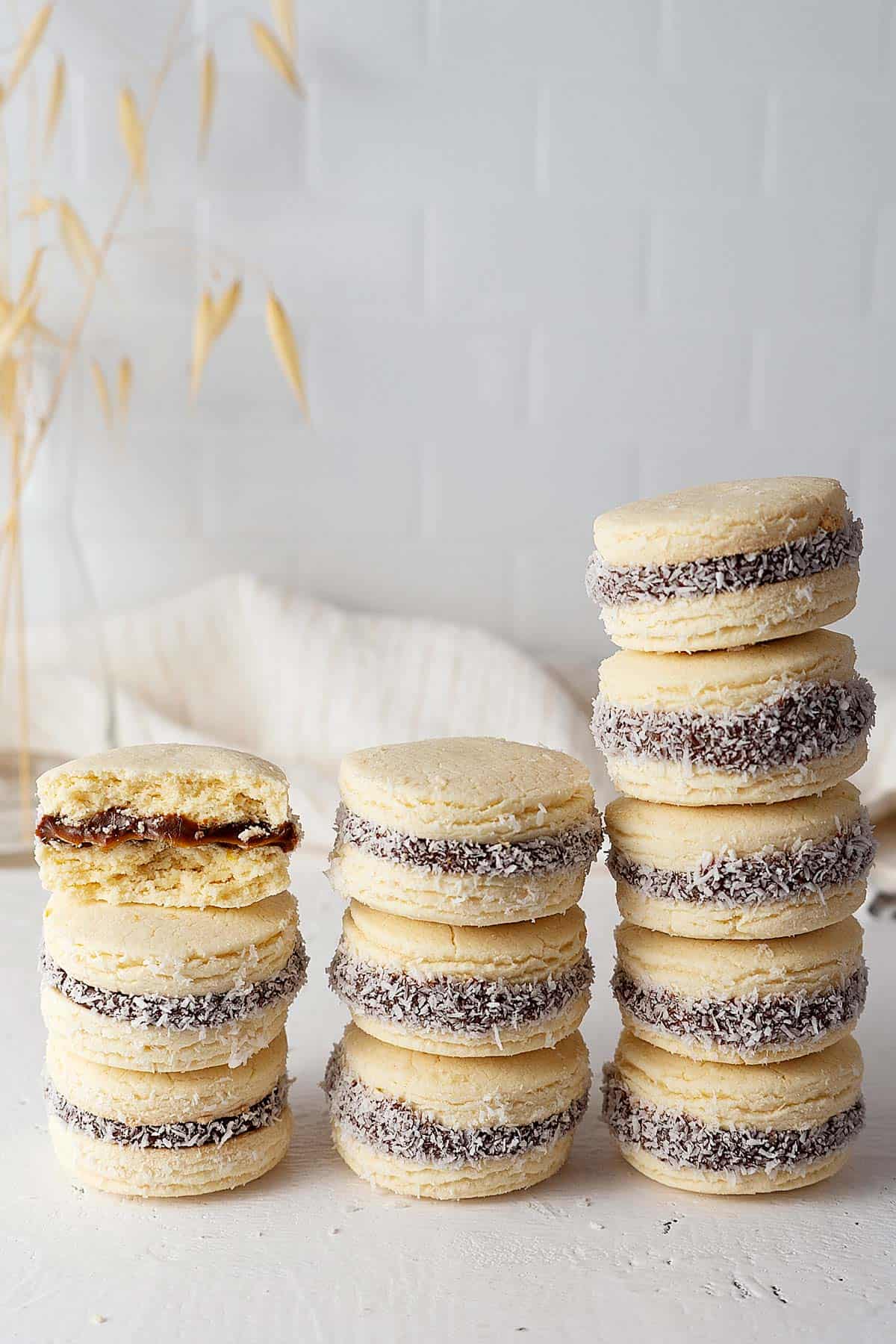 Argentine alfajores in 3 stacks