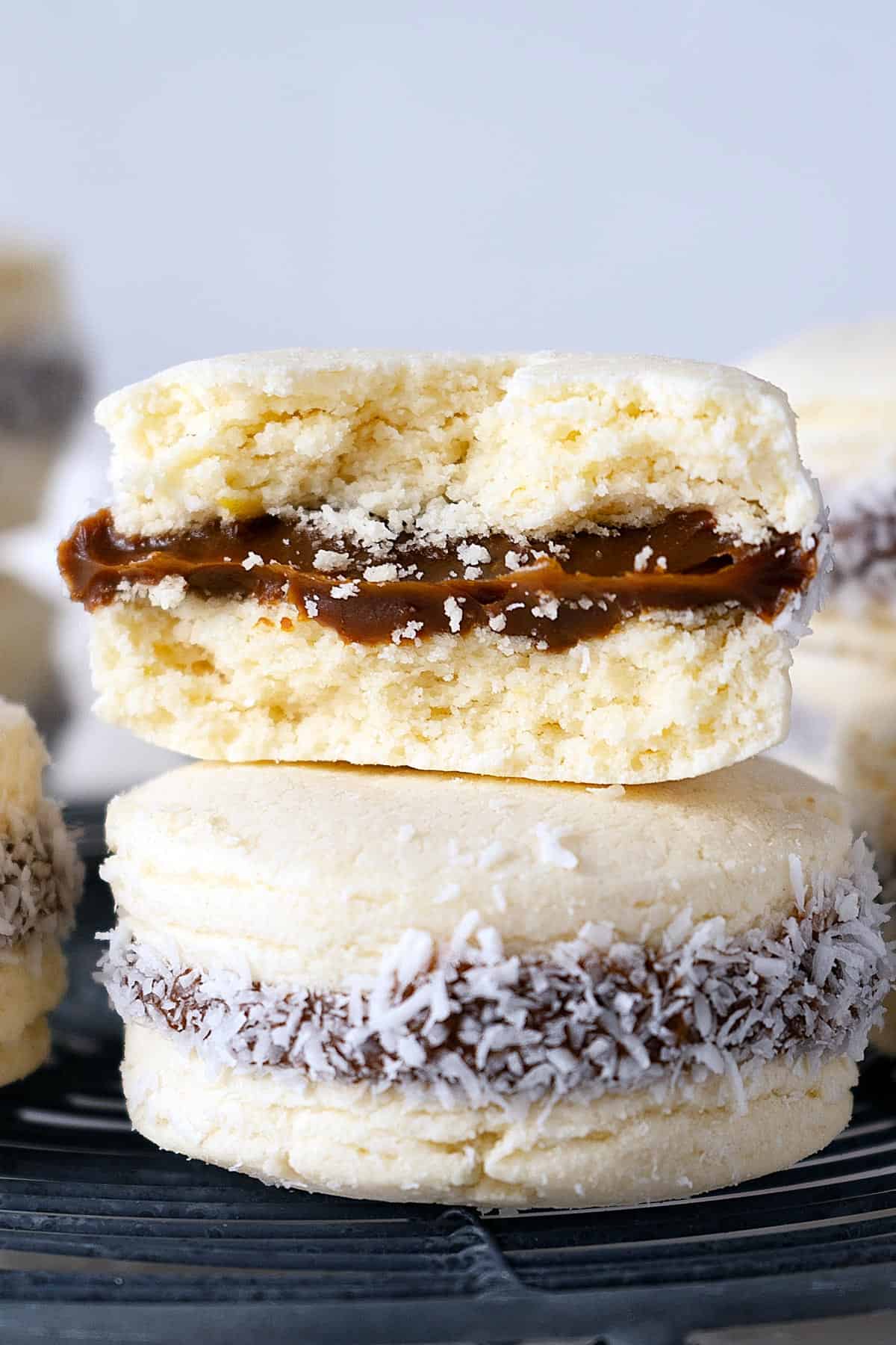 Close up an inside texture of Argentine alfajores