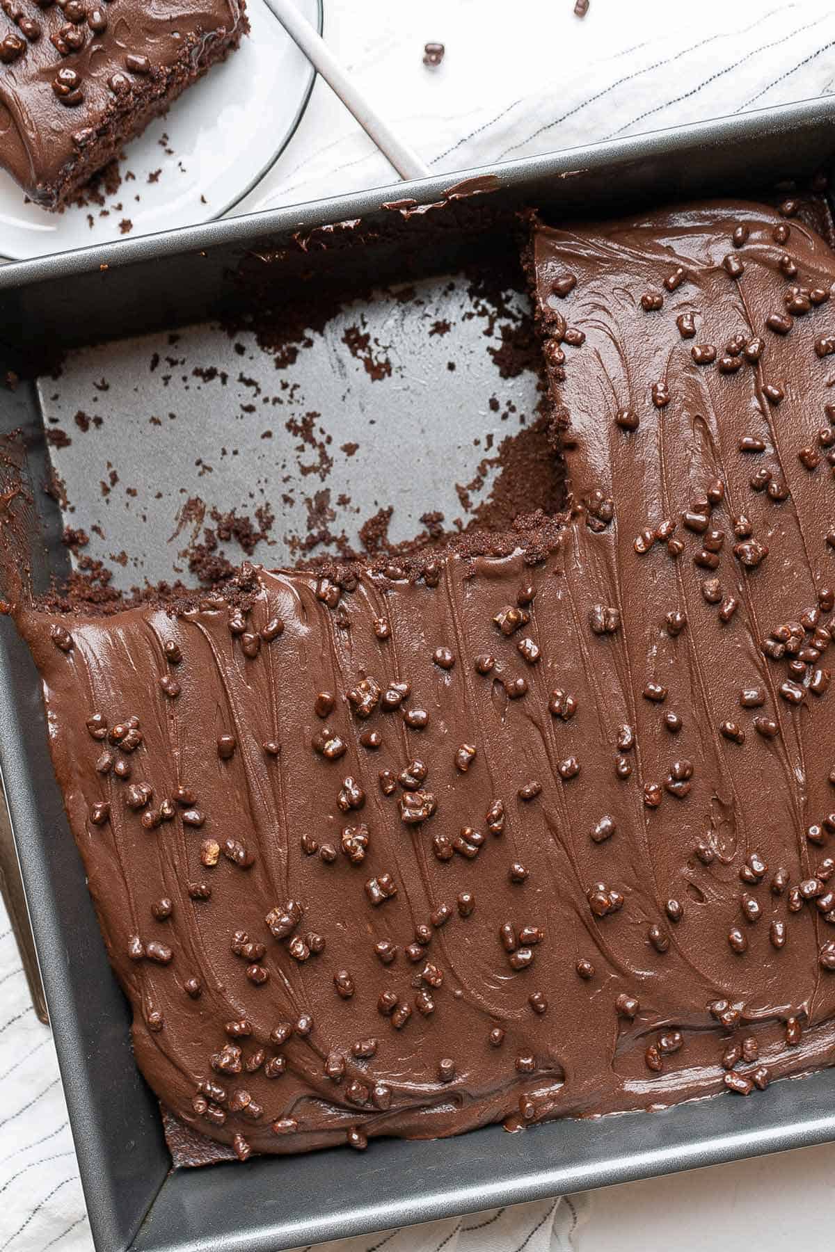 Healthy chocolate sheet cake in a pan