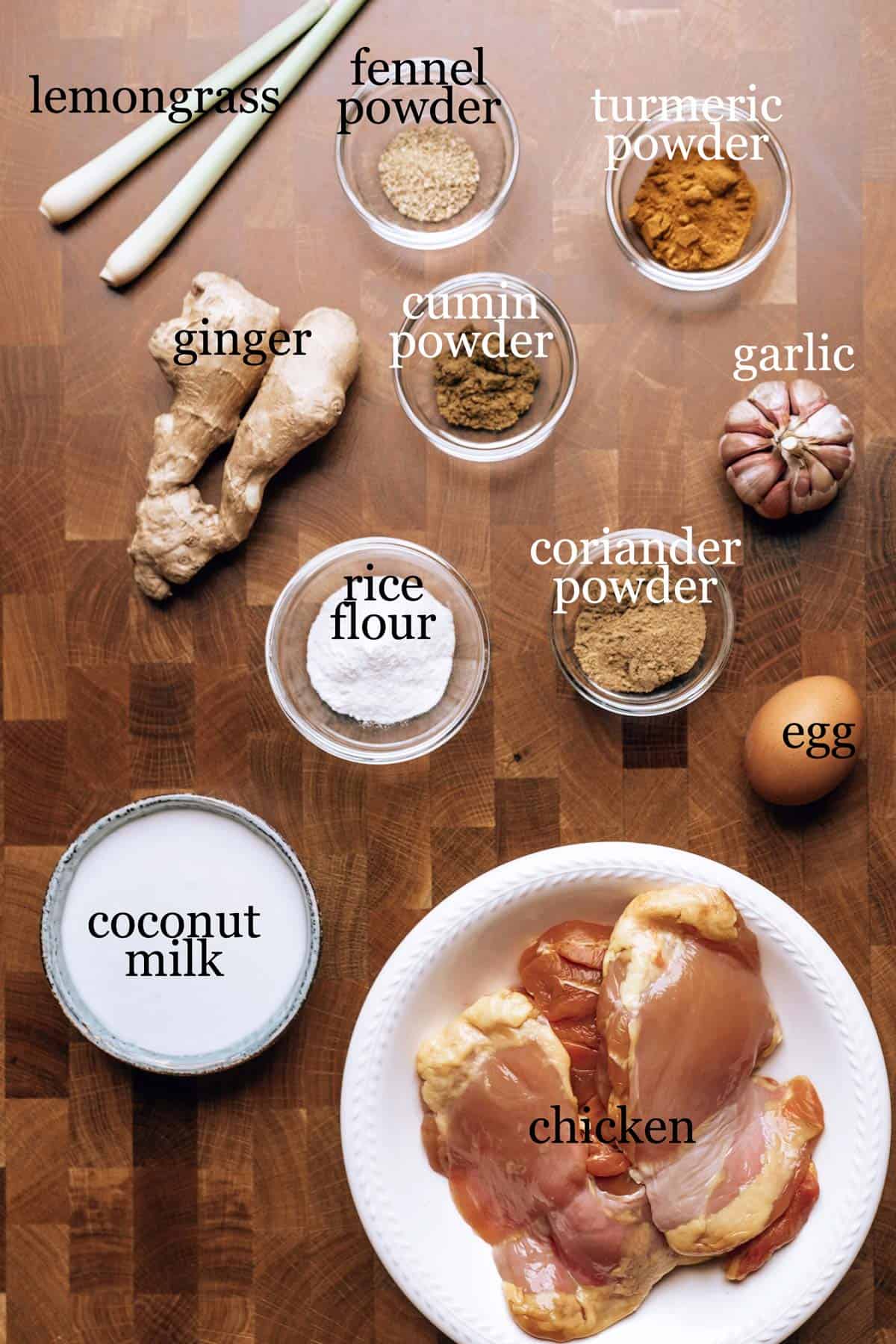 Ingredients to make spiced fried chicken