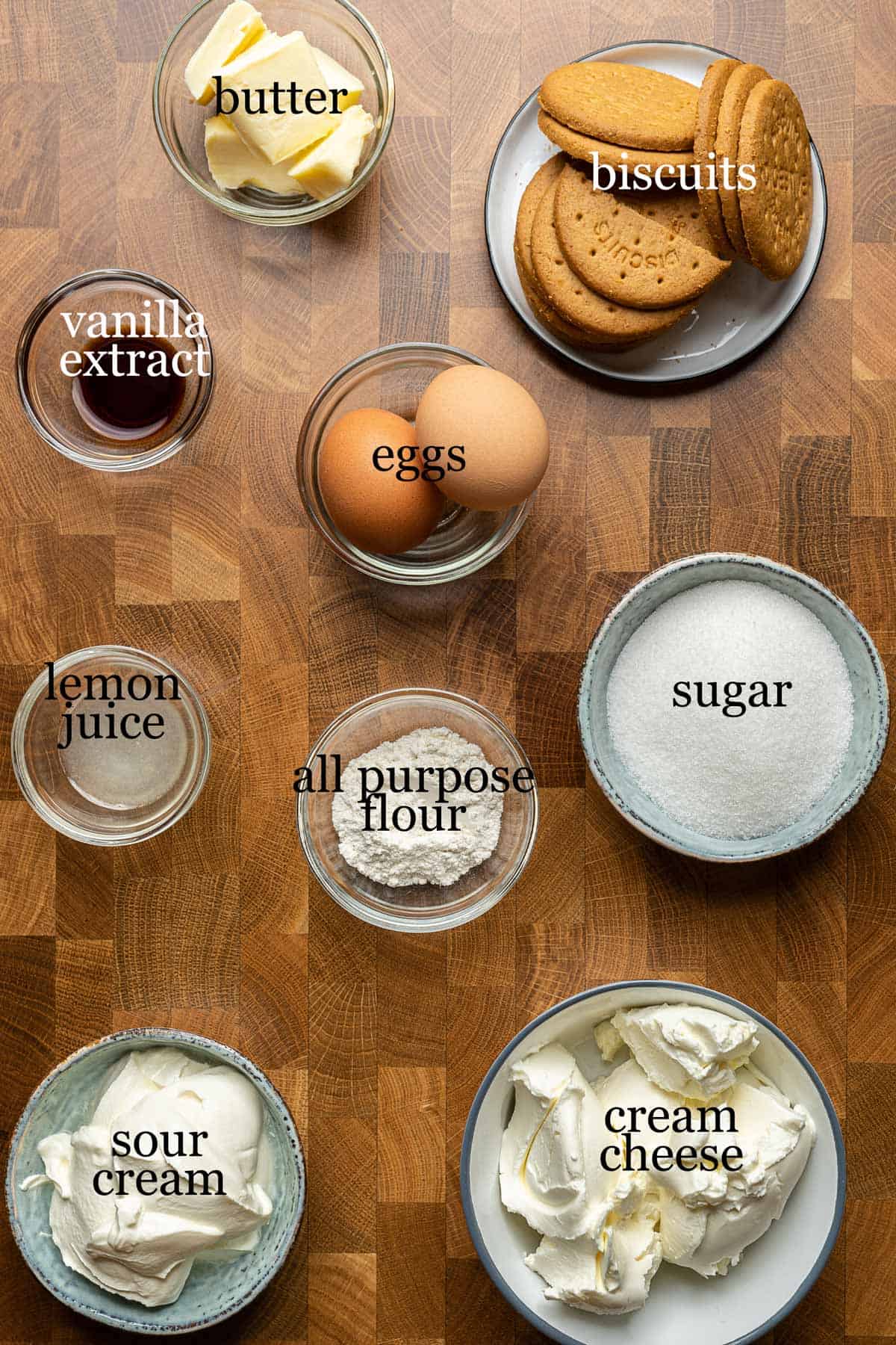 Ingredients to make easy mini cheesecakes