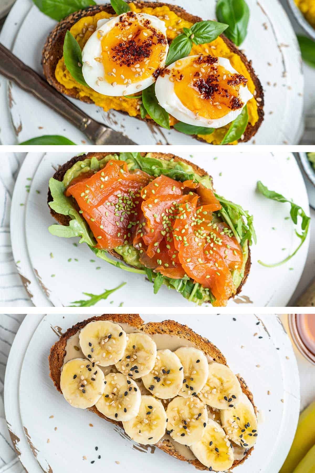 Healthy breakfast toast 3 ways