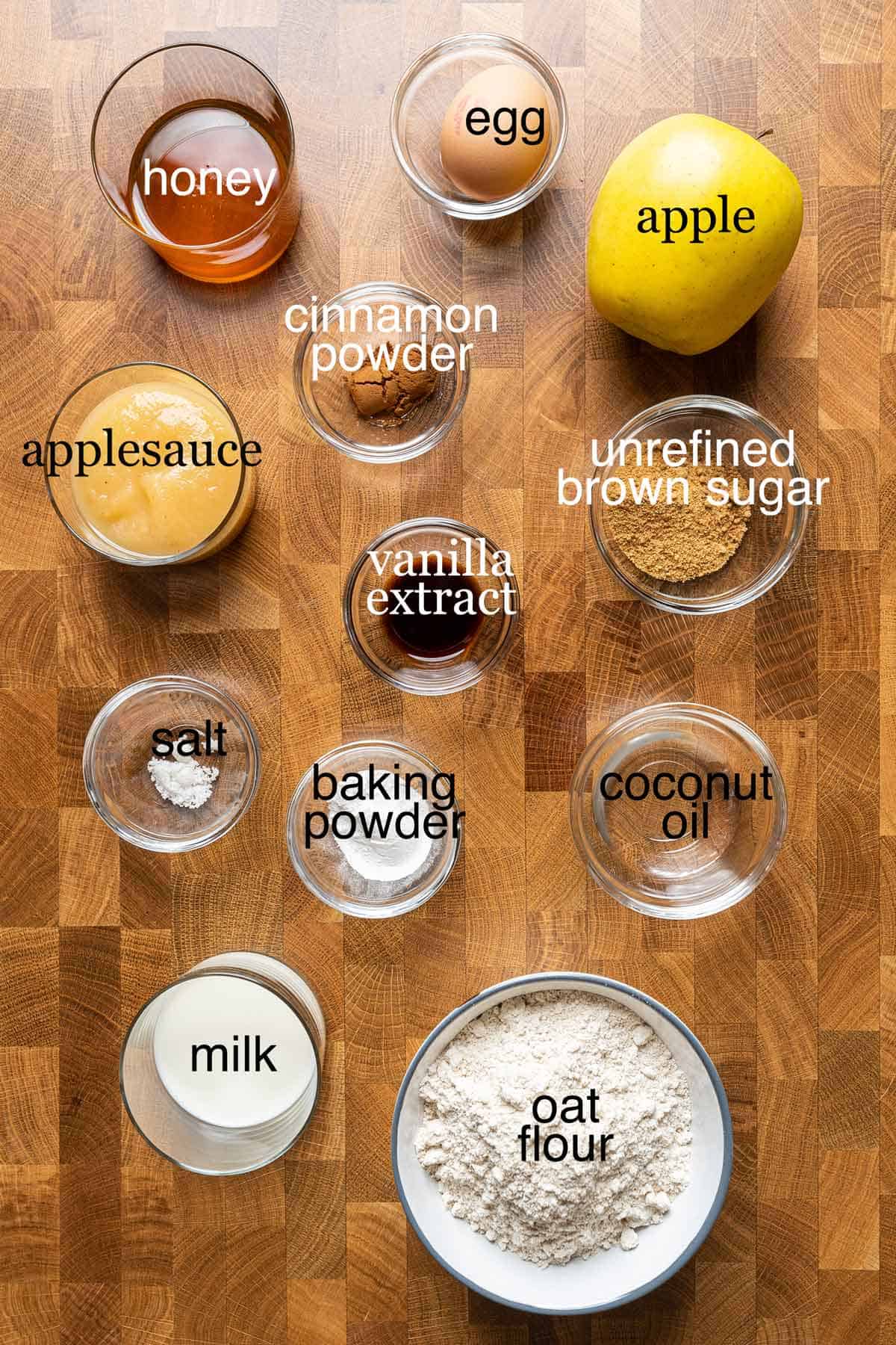 Ingredients to make air fryer apple crumble muffins