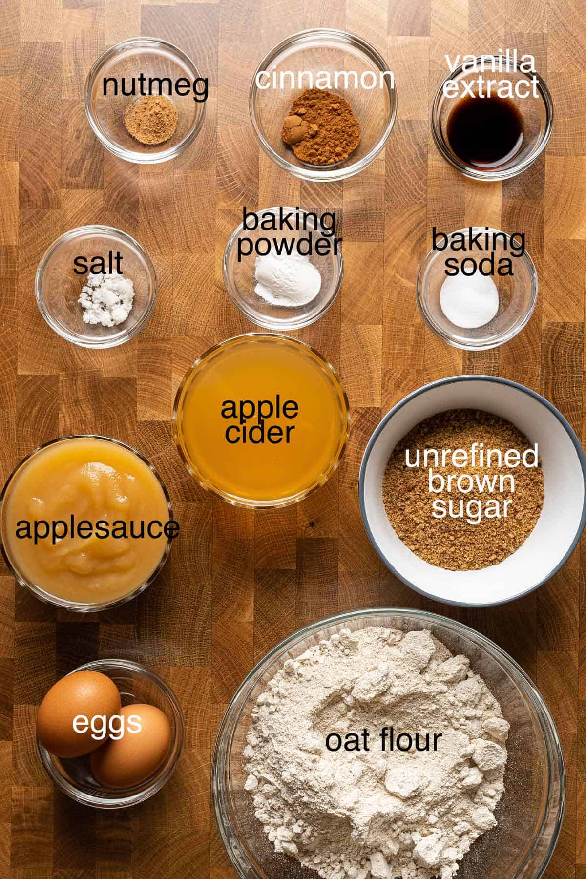 Ingredients to make Healthy apple cider doughnut cake