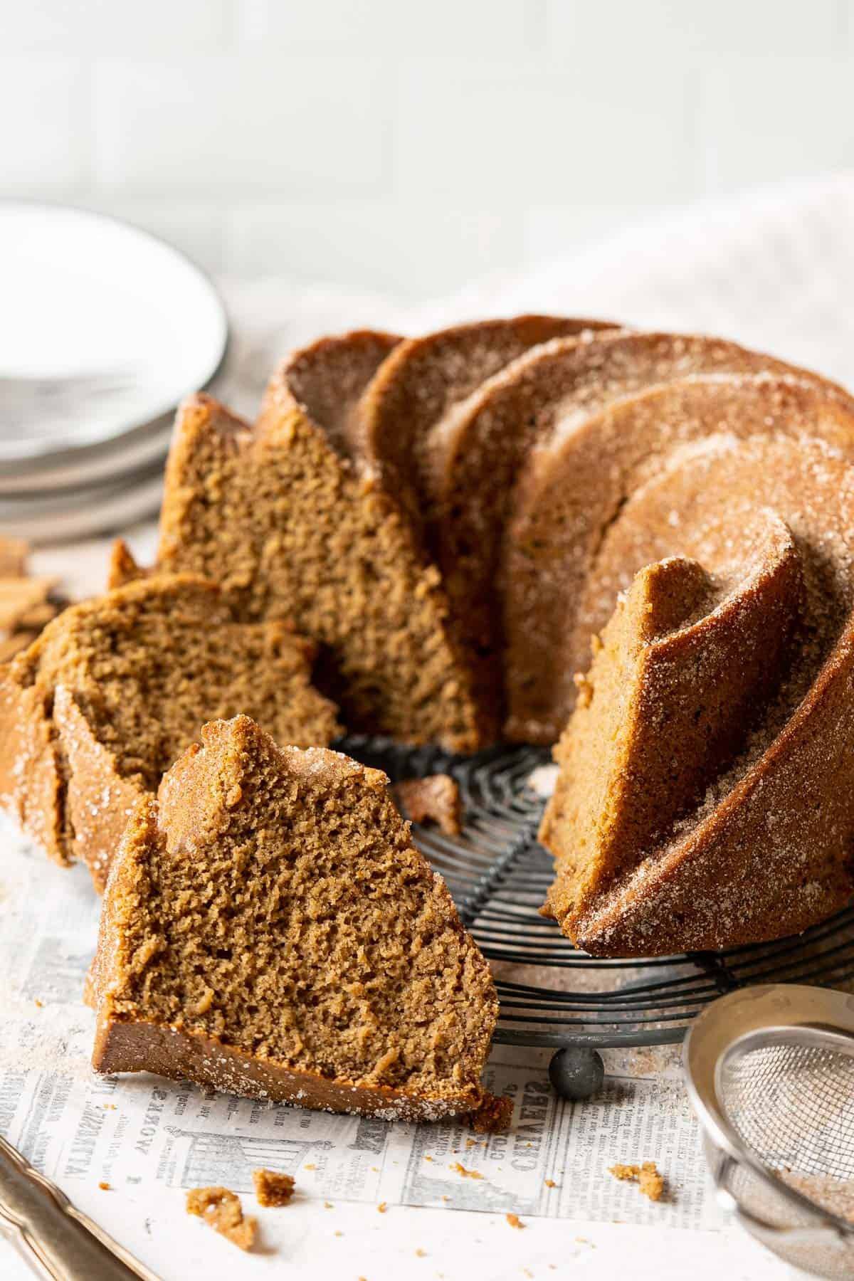 Slices of Healthy apple cider doughnut cake