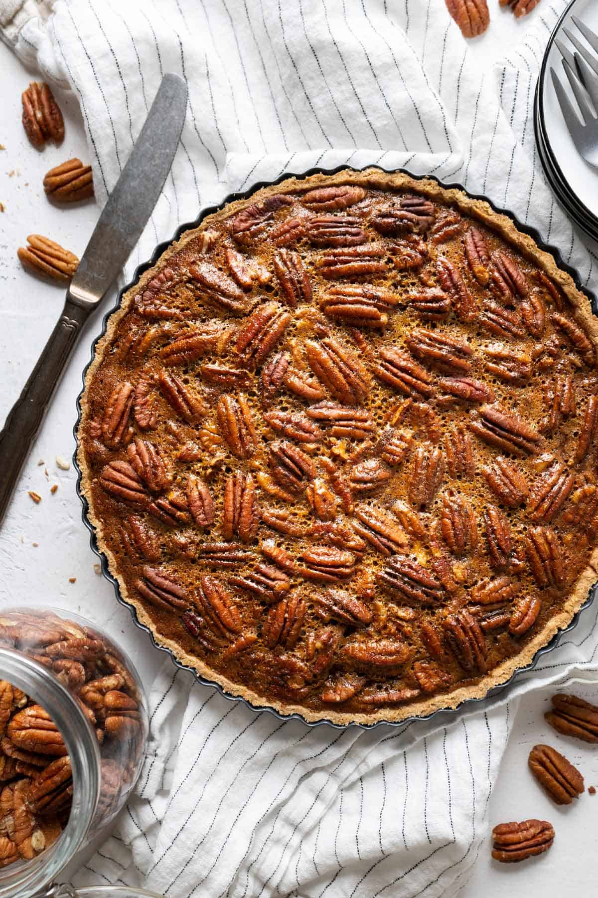 healthy pecan pie without corn syrup view from top