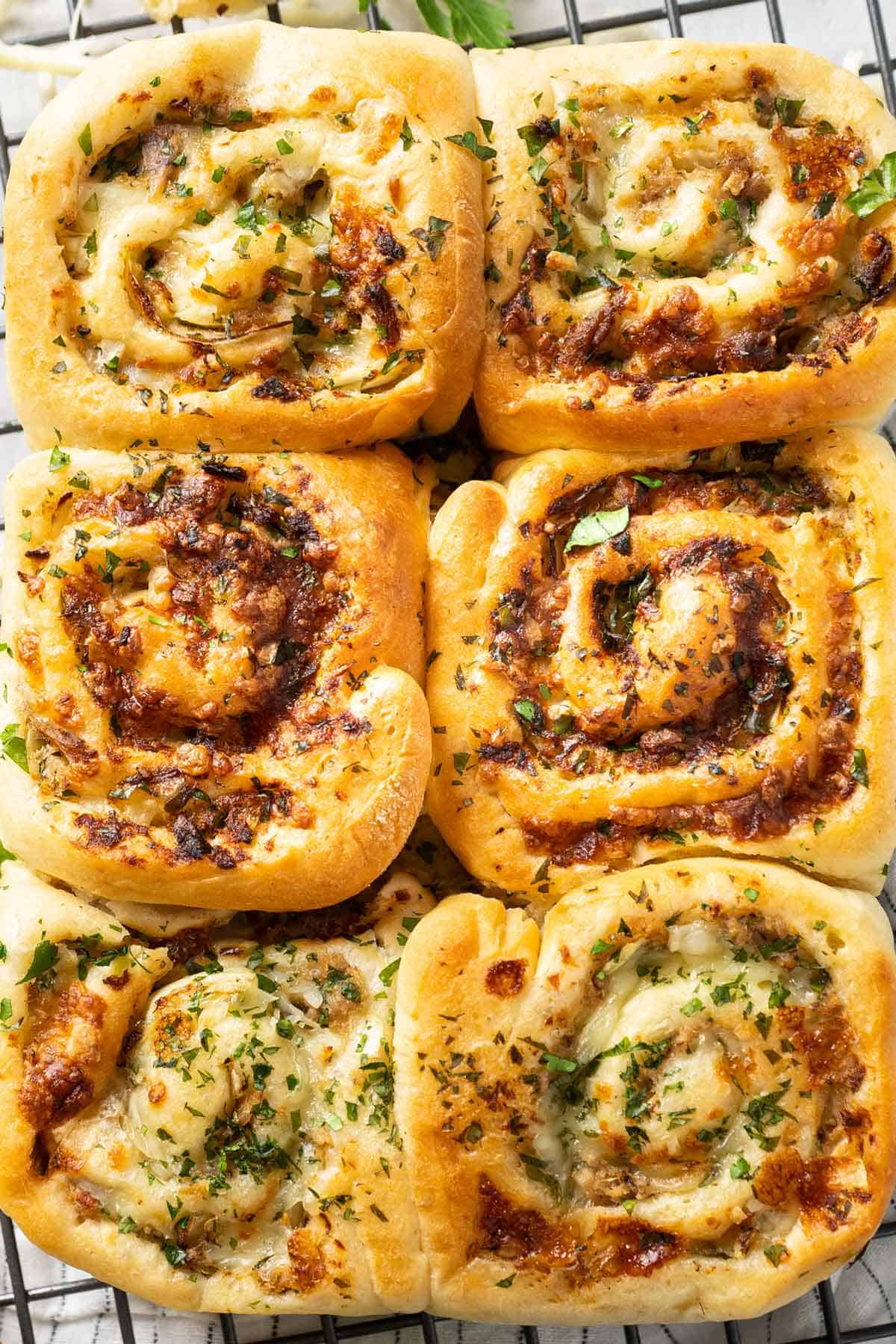 Tuna cheese rolls in air fryer view from top