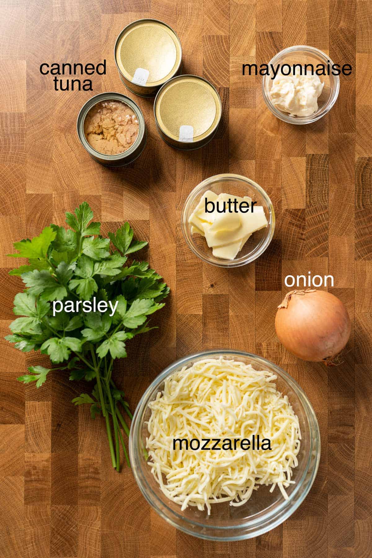 Ingredients to make the filling for tuna cheese rolls in air fryer