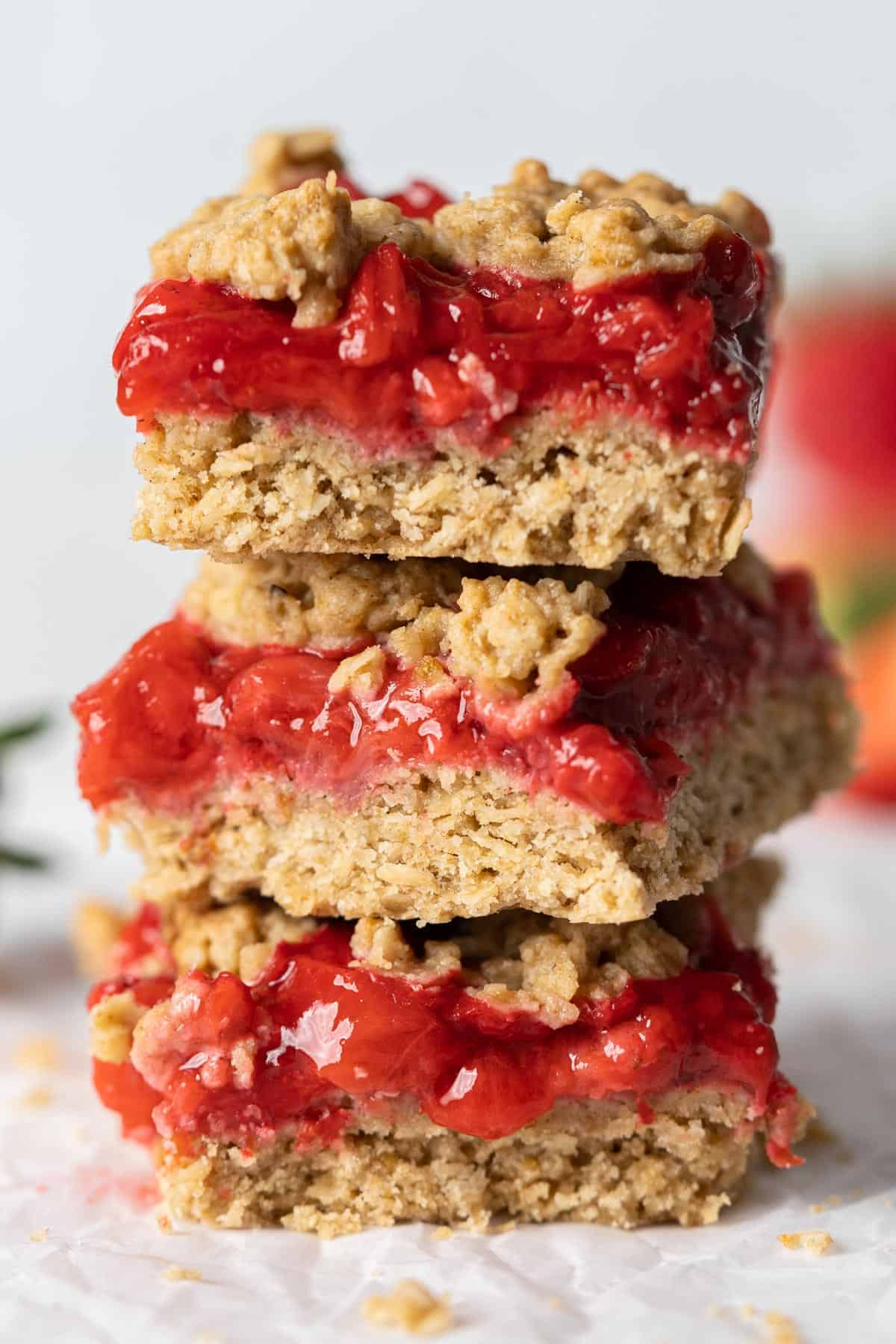 Stacked healthy strawberry oatmeal bars