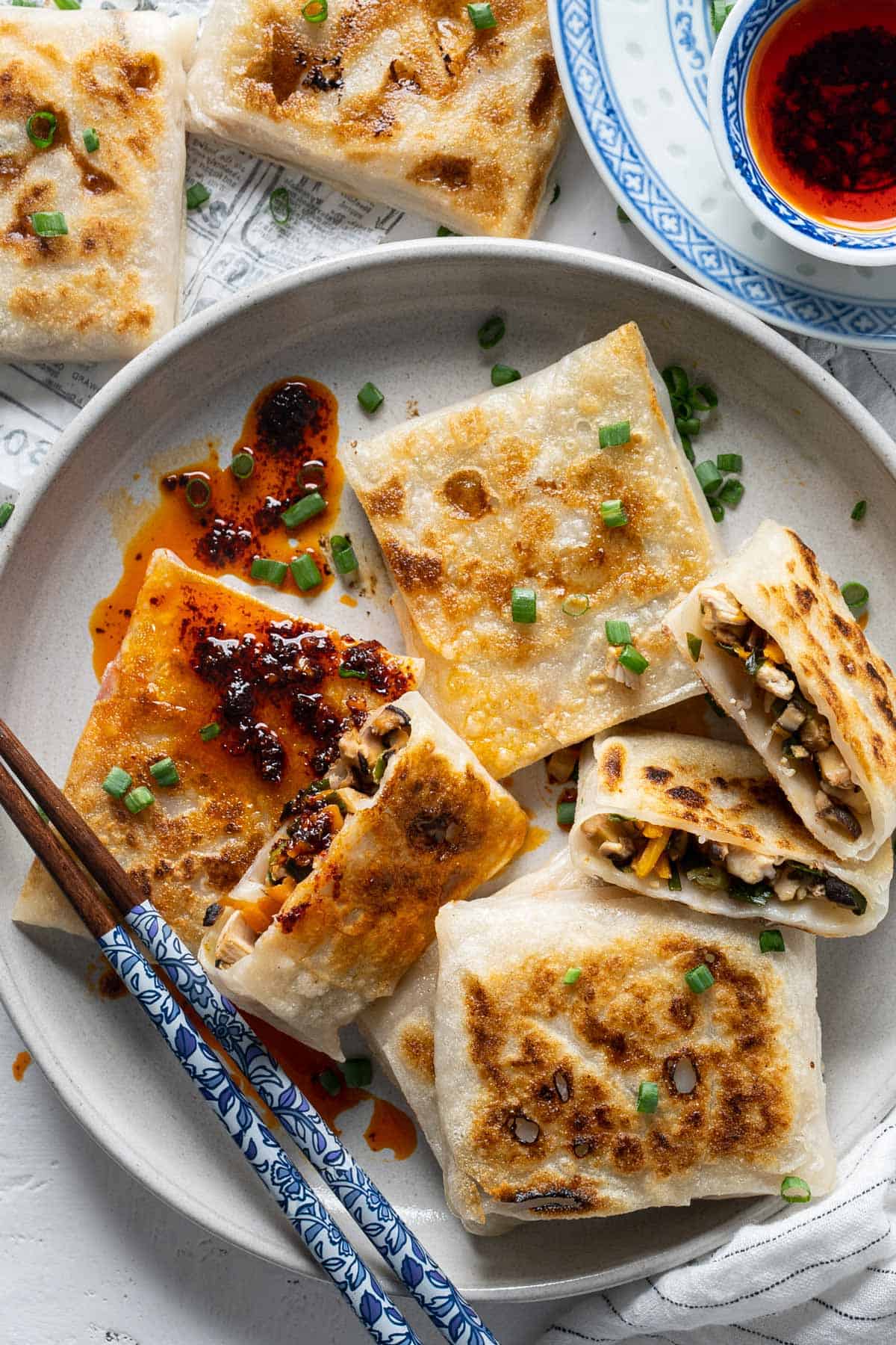 Crispy rice paper dumplings view from top.