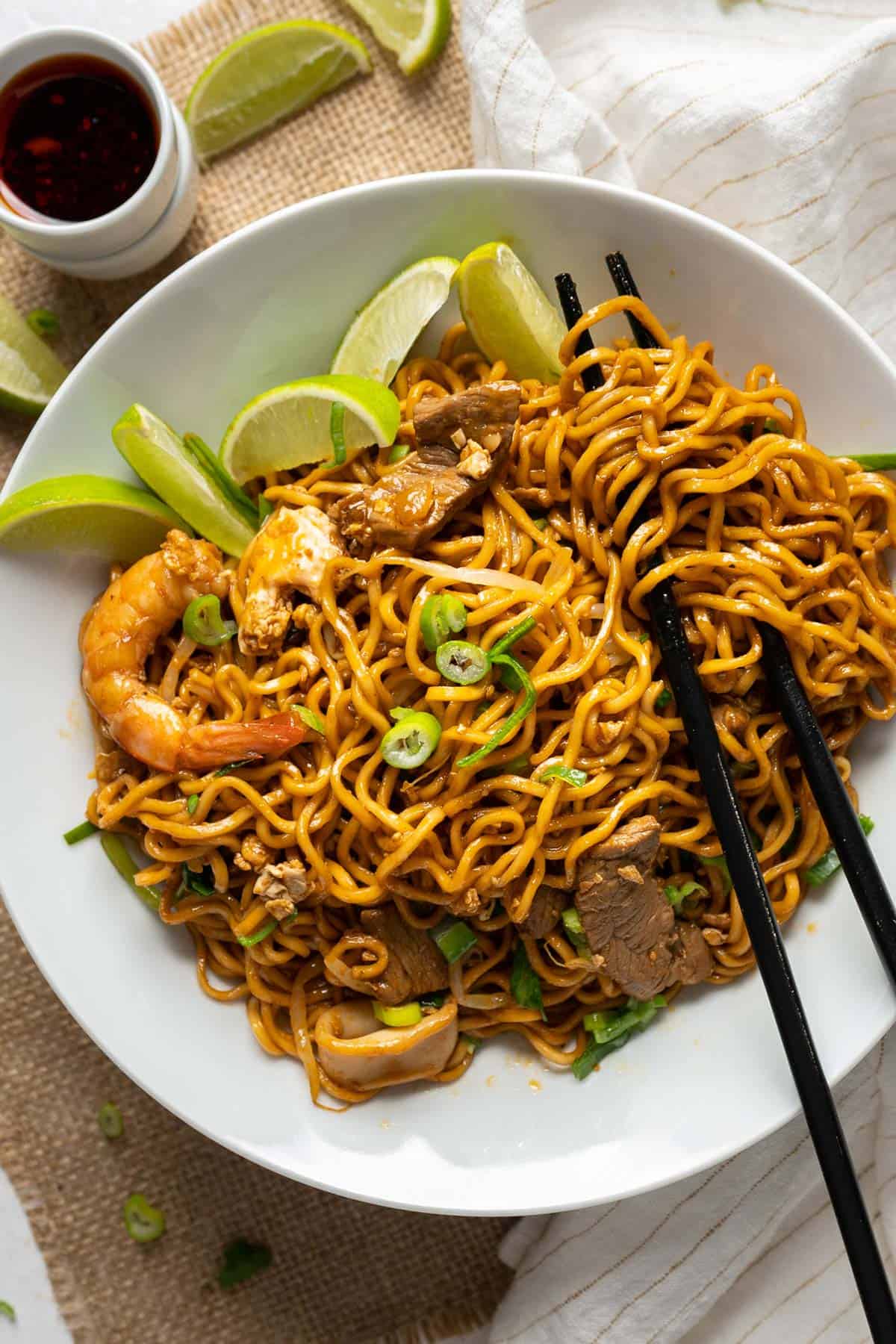 Easy Malaysian style mee goreng view from top