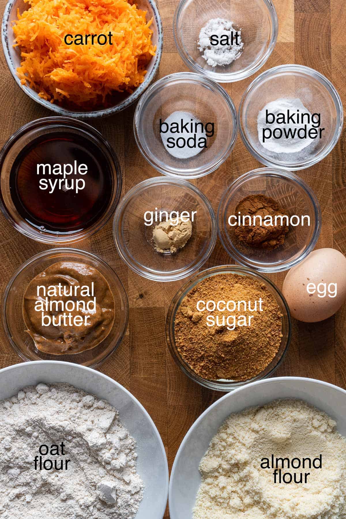 Ingredients to make healthy carrot cake cookies.
