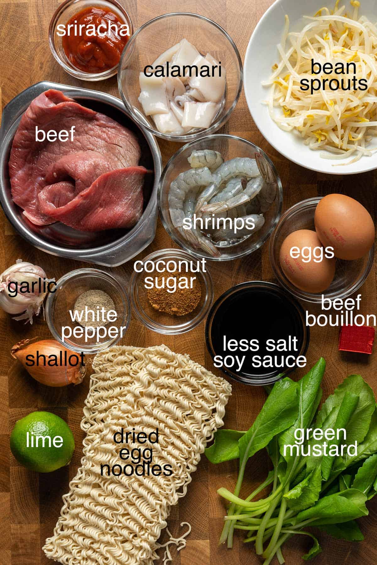 Ingredients to make mee goreng