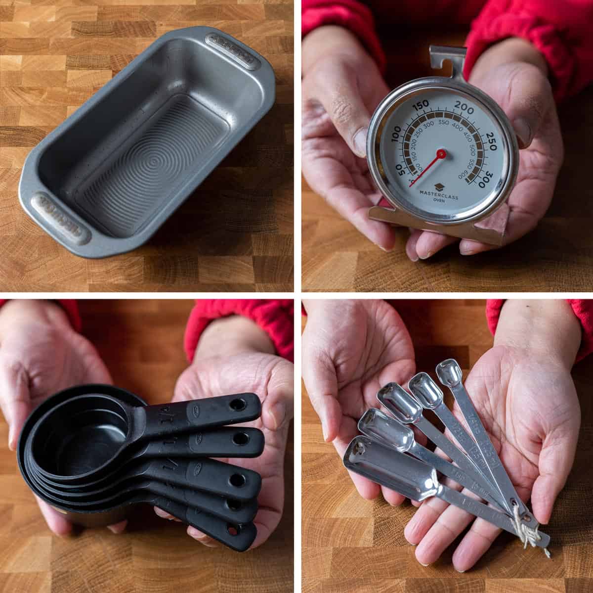 Utensils to use to make olive oil cake.