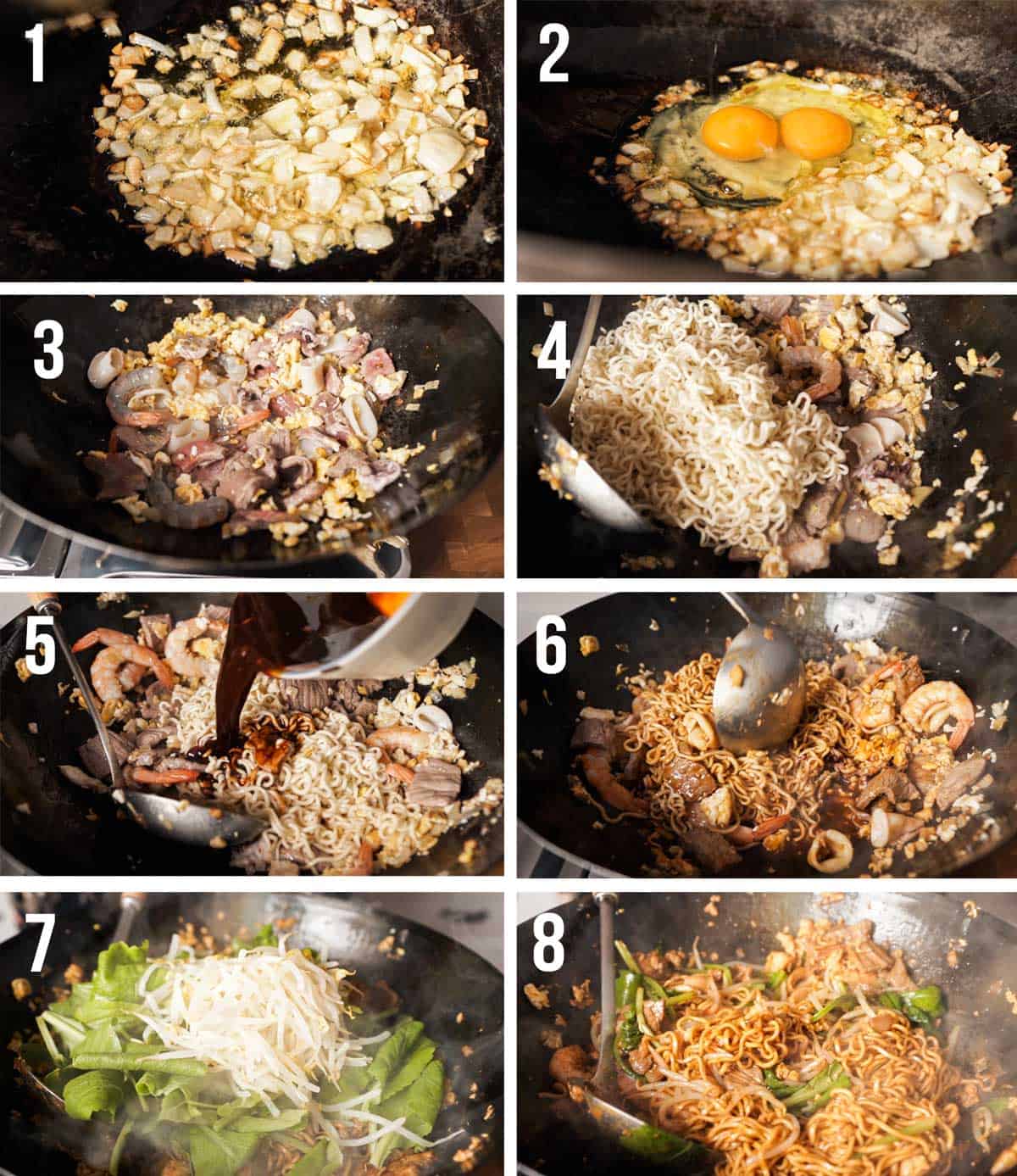 Process of making Malaysian mee goreng
