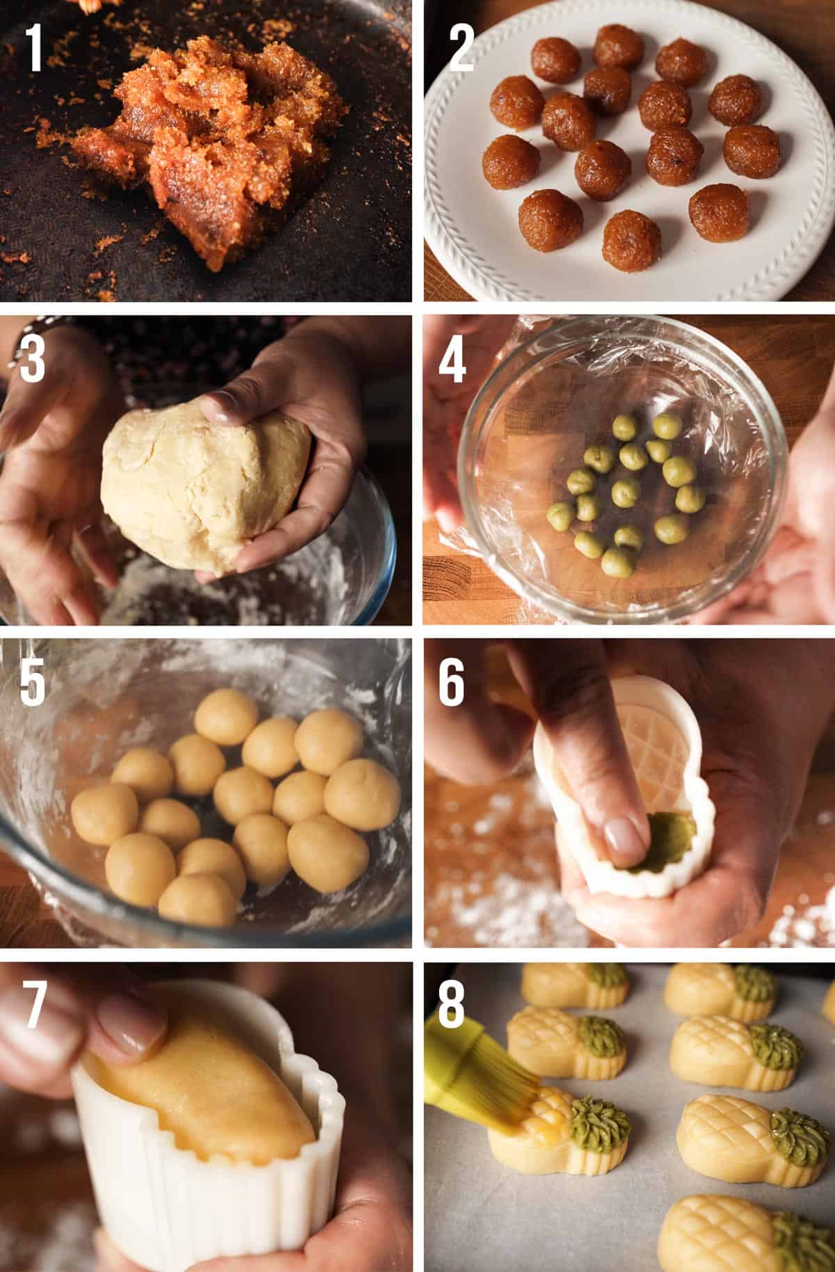 Process on how to make pineapple-shaped tart nenas
