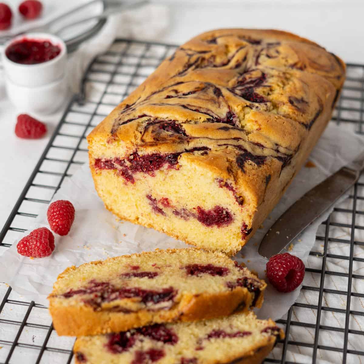 Healthy Olive Oil Raspberry Swirl Cake