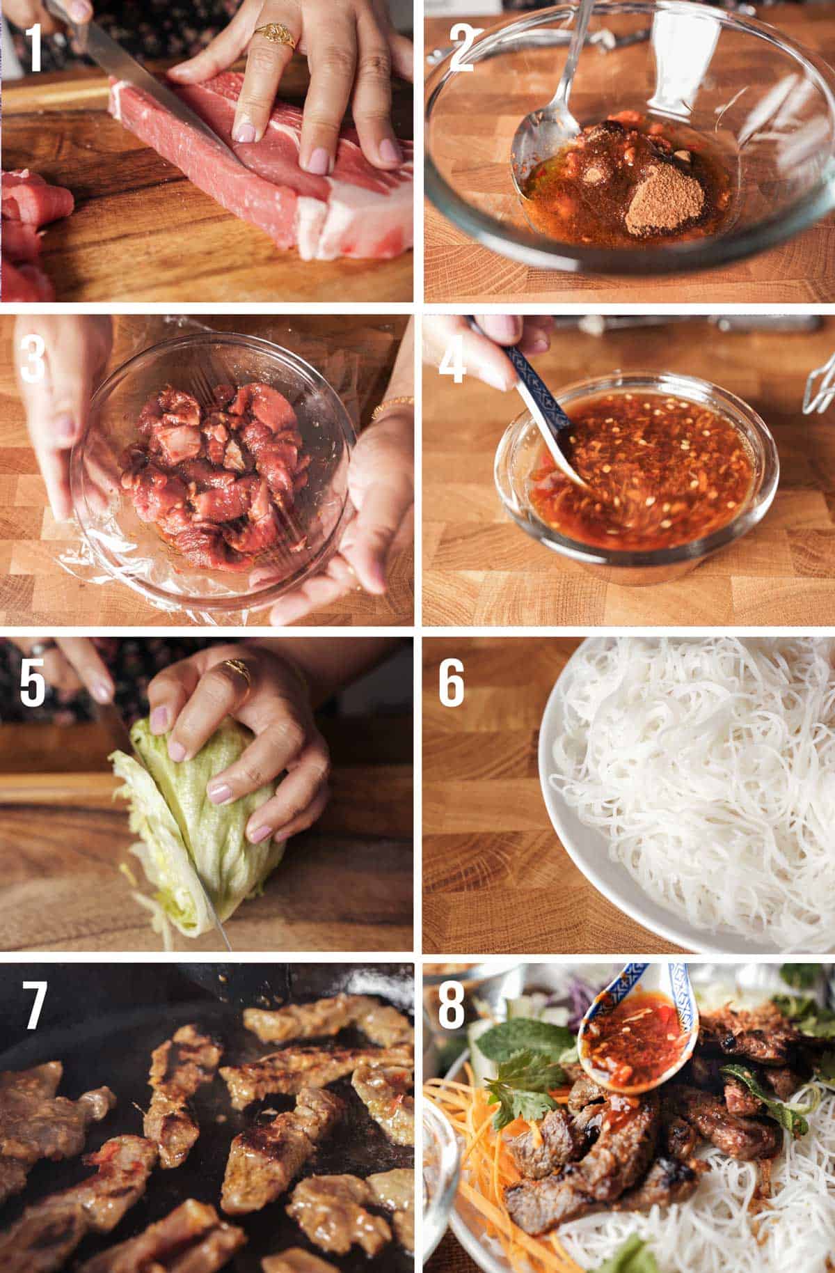 How to make Vietnamese lemongrass beef noodles salad.