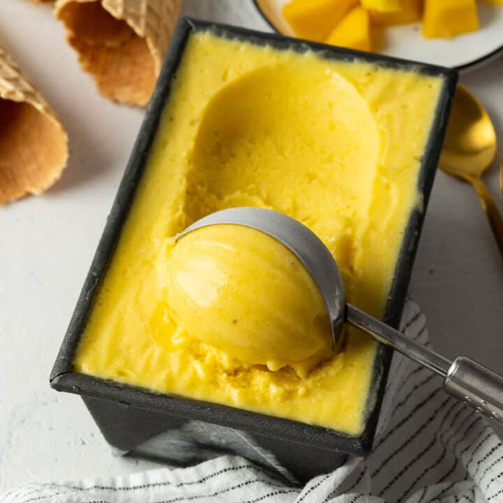 Healthy no-churn mango ice cream