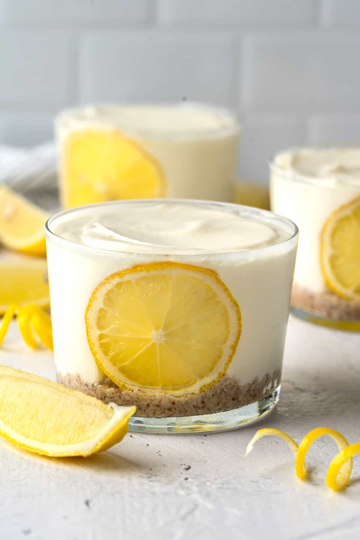 3 cups of healthy no-bake lemon cheesecake.