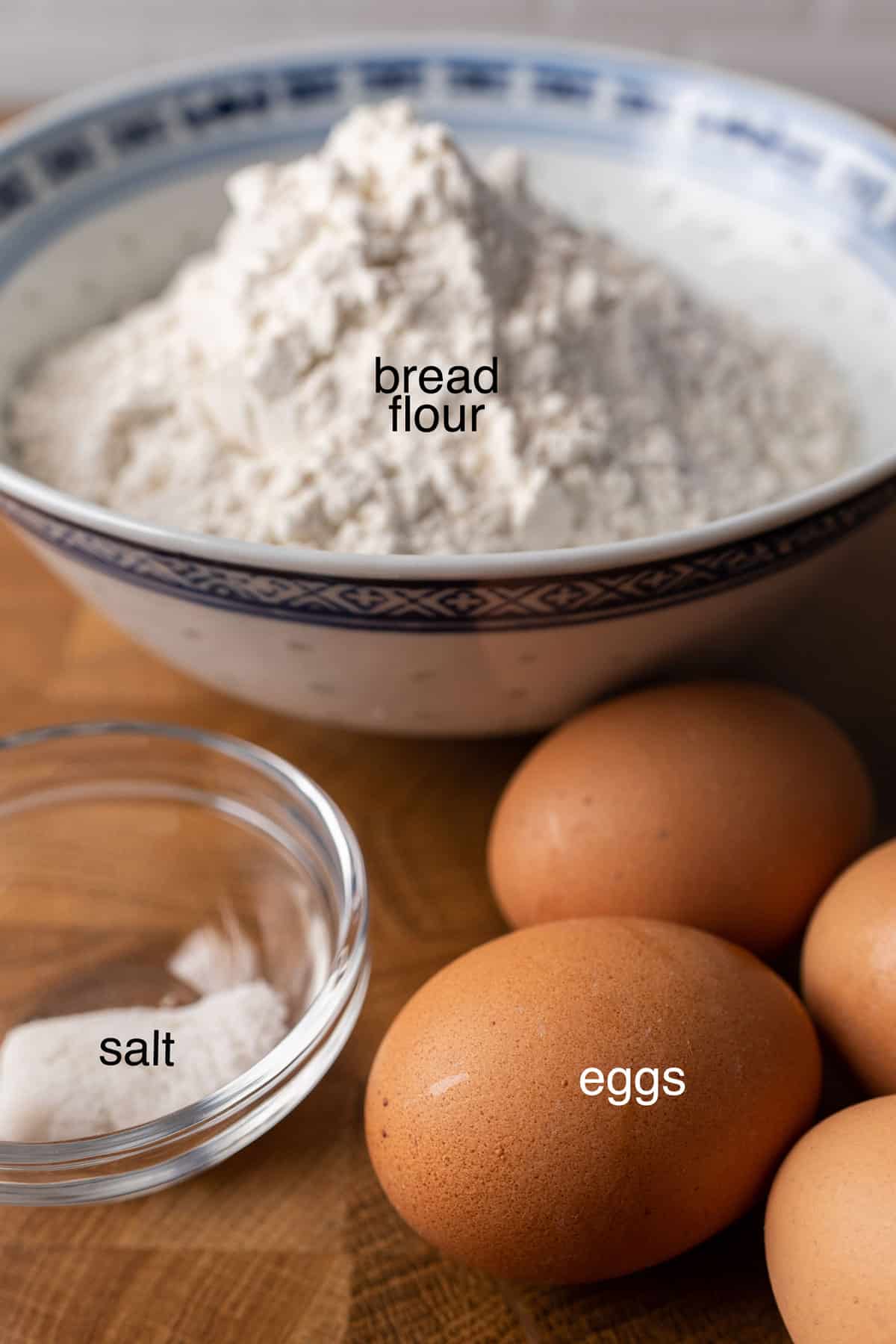 Ingredients to make egg noodles.