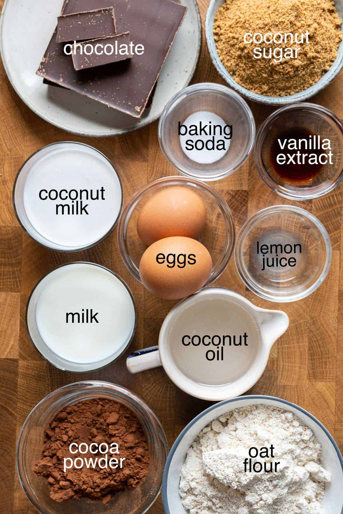 Ingredients to make healthy chocolate cupcakes.