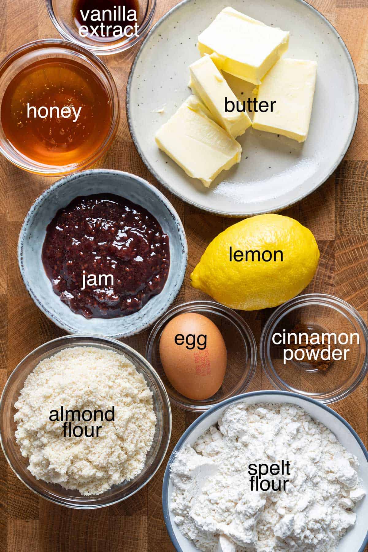 Ingredients to make healthy Linzer cookies.