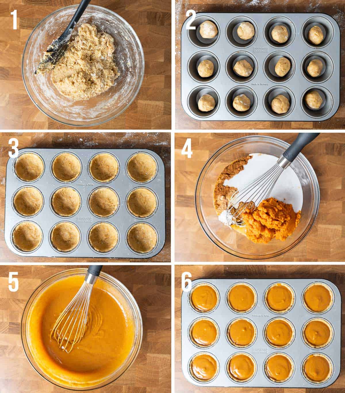 Steps on how to make mini pumpkin pies.