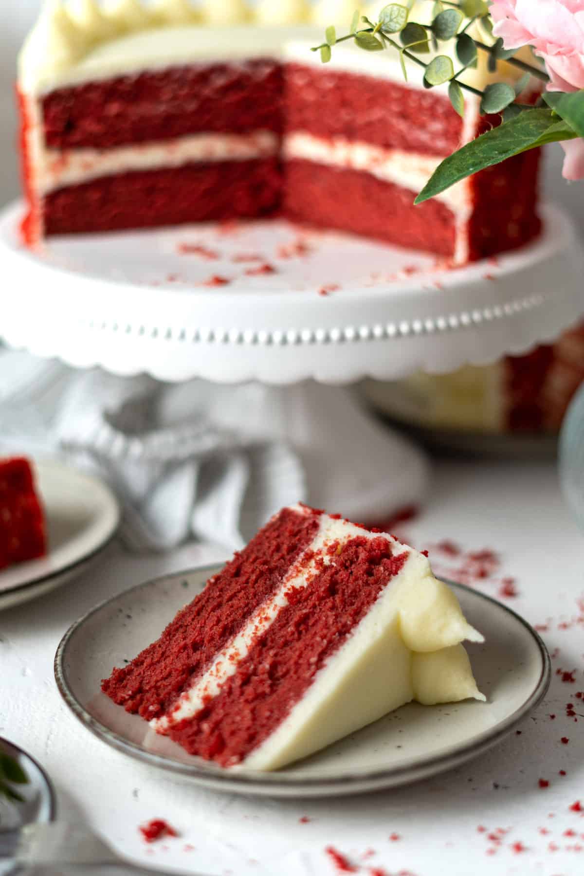 A slice of red velvet cake.