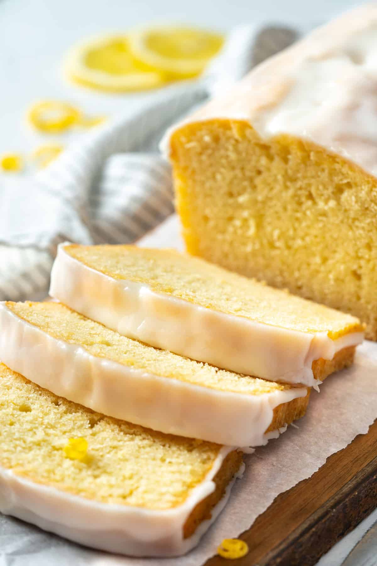 Close up of slices of cake.