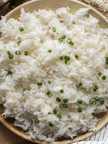 Cooked rice in a plate.