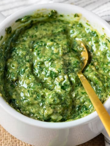 A bowl of pesto.