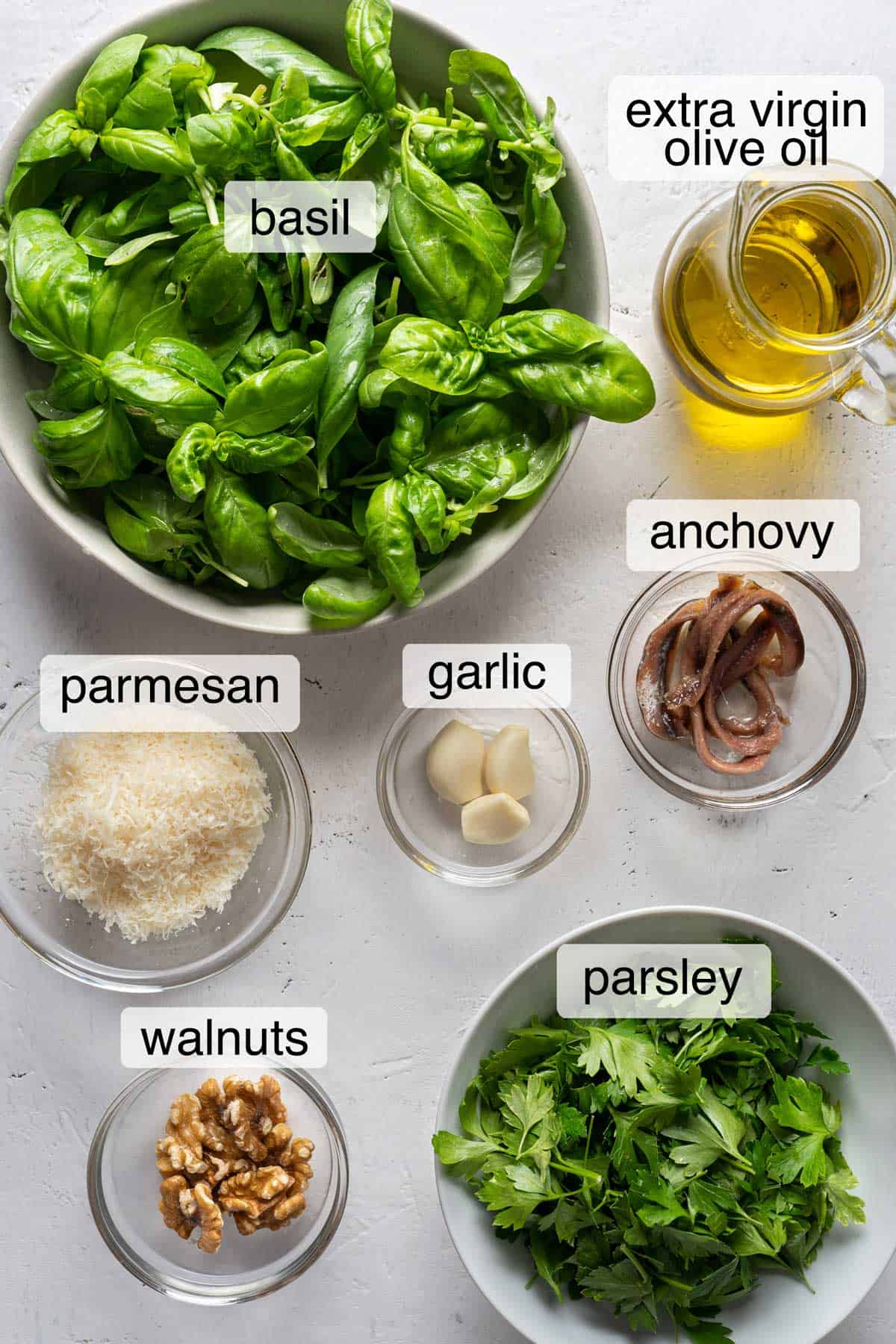 Ingredients to make pesto.