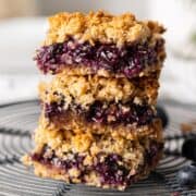 Three blueberry bars stacked.