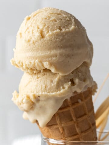 Hazelnut ice cream on a cone.