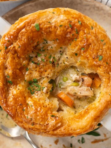 Two bowls of mini chicken pot pies.