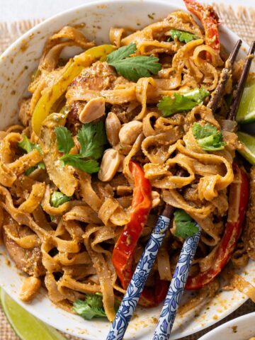 A bowl of peanut butter stir-fry noodles.