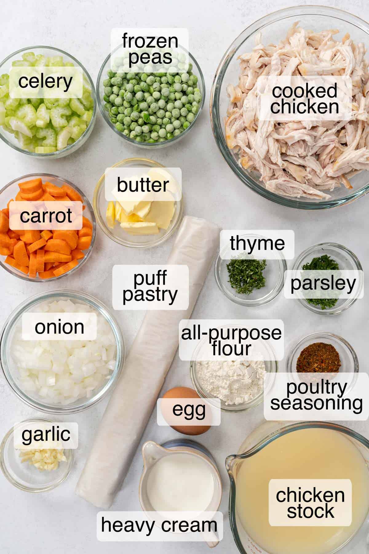 Ingredients to make mini chicken pot pie.