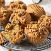 Healthy apple muffins on a rack.