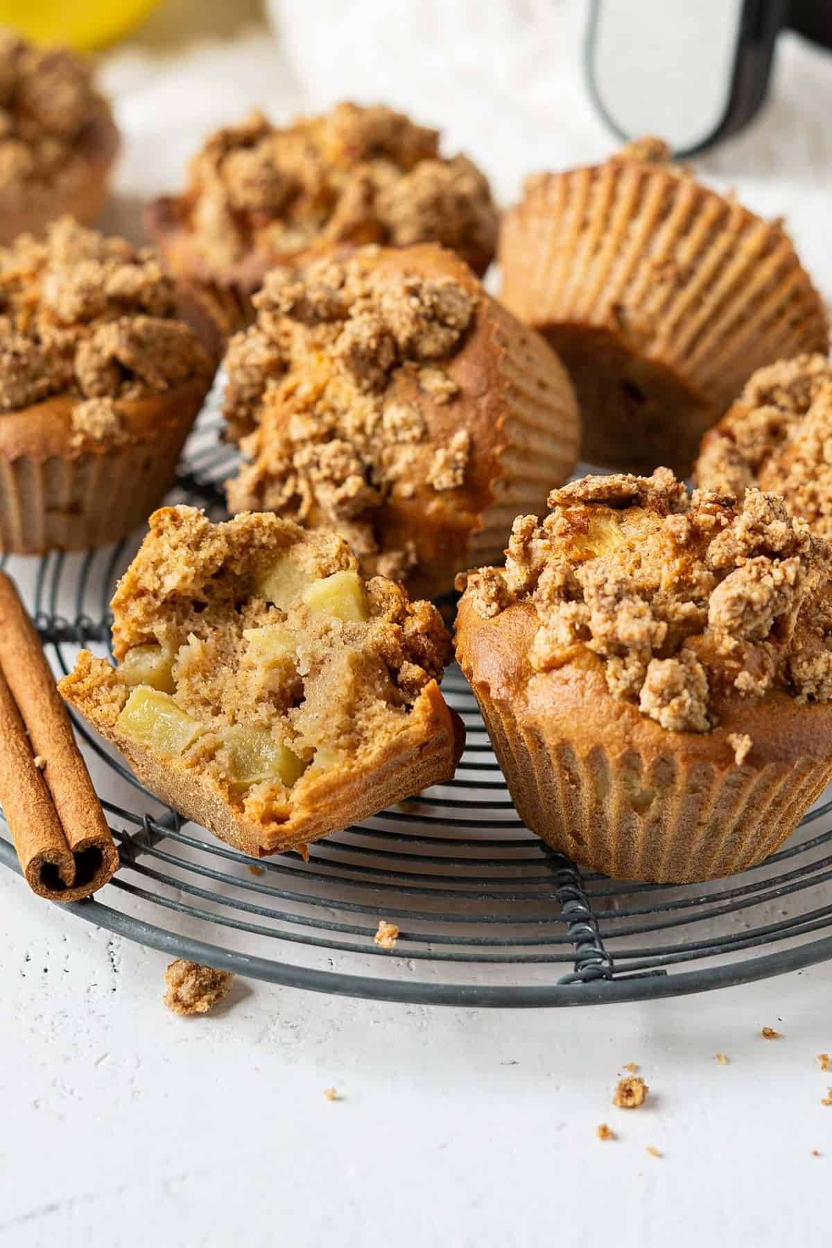 Healthy apple muffins on a rack.