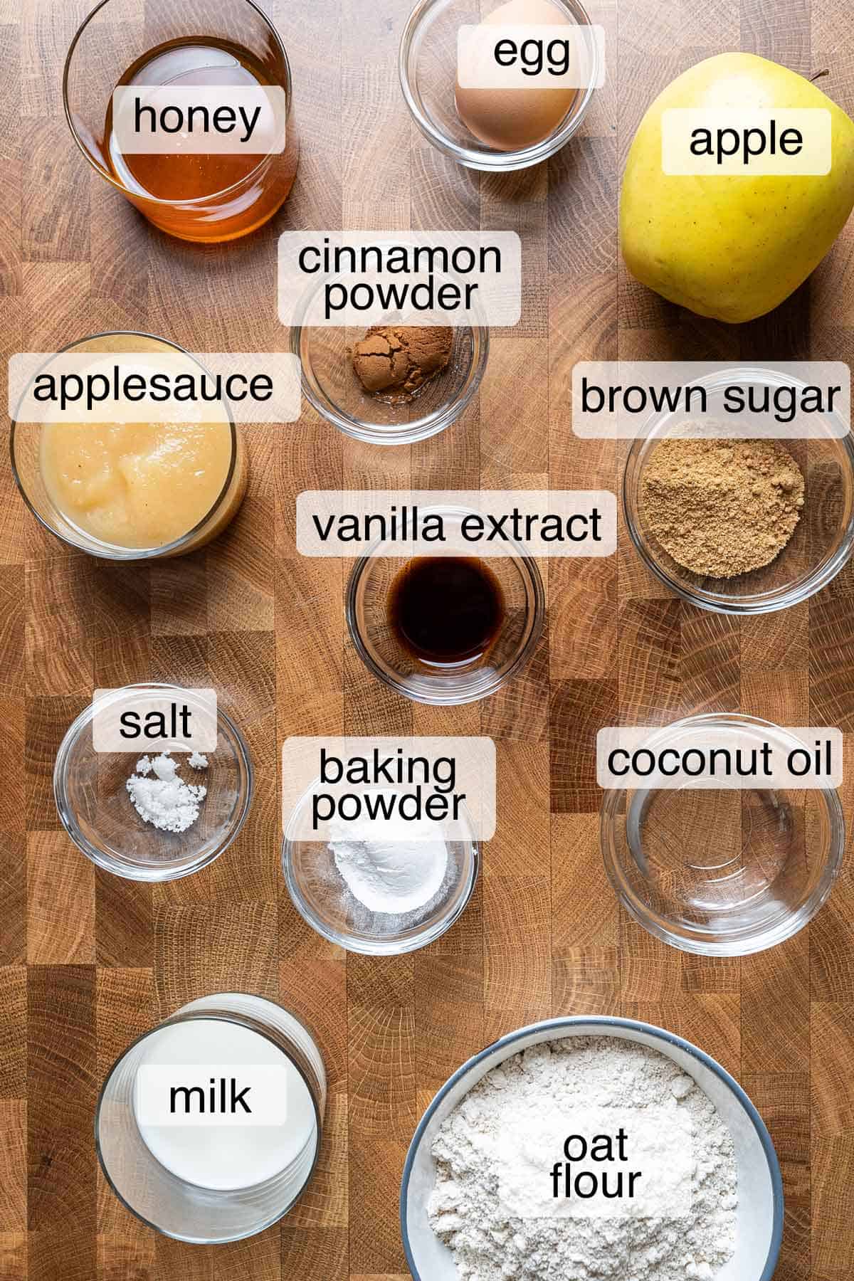 Ingredients to make healthy apple muffins.