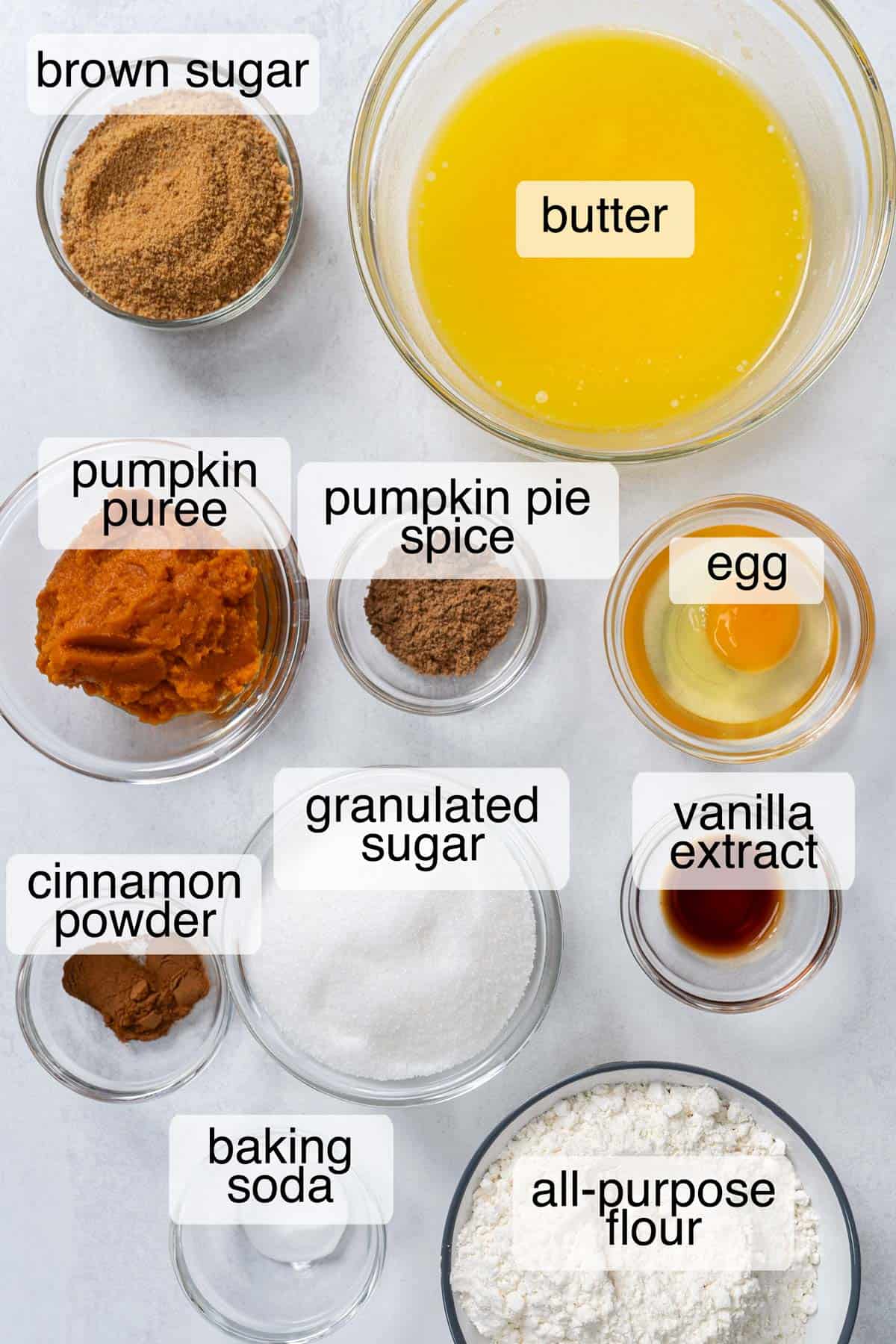 Ingredients to make soft pumpkin cookies.