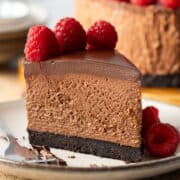 The best slice of no-bake chocolate cheesecake.