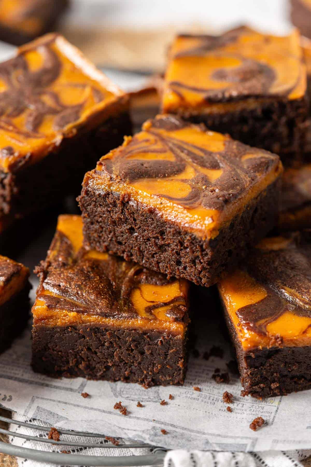 Close up of pumpkin brownies.