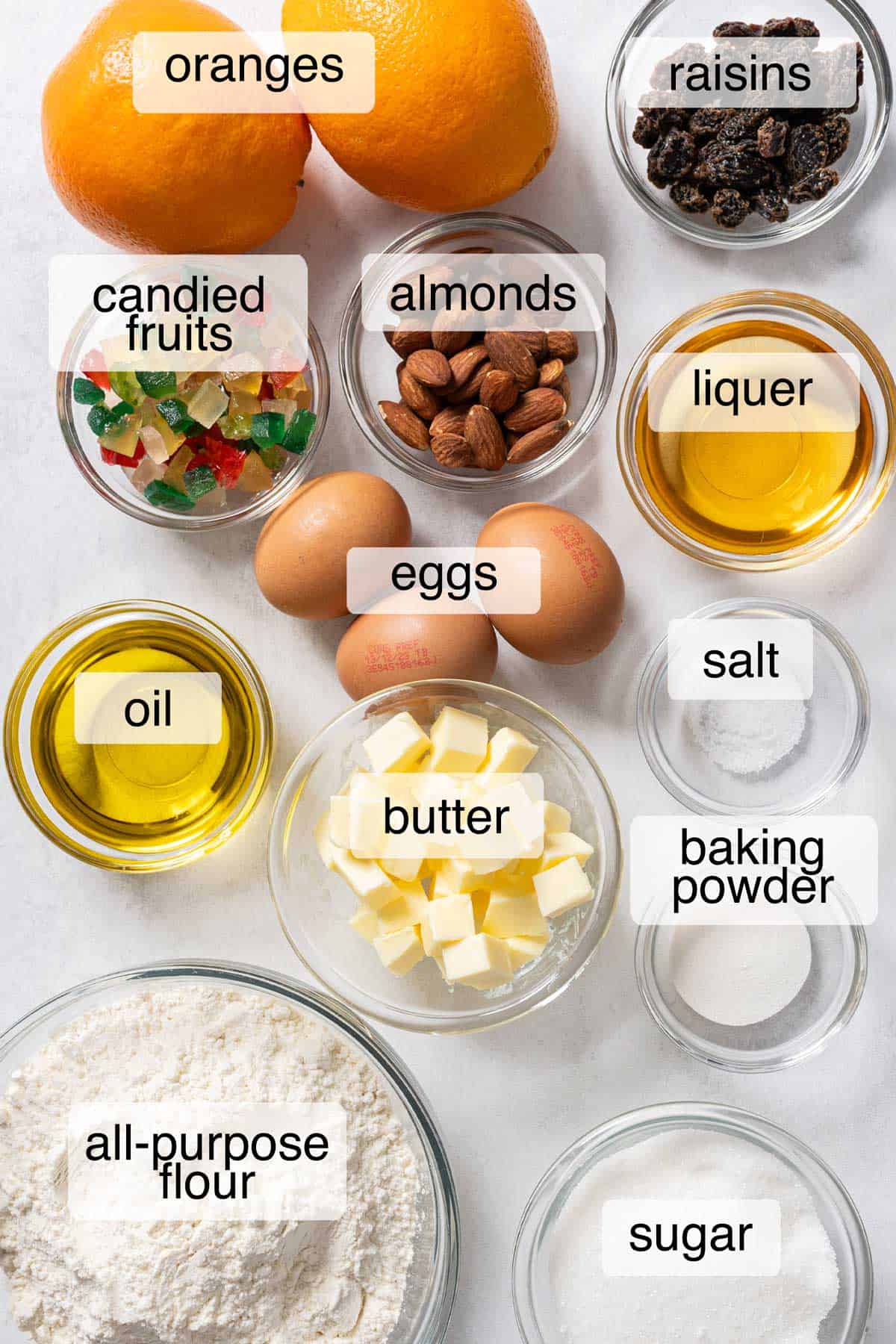 Ingredients to make easy family fruitcake.