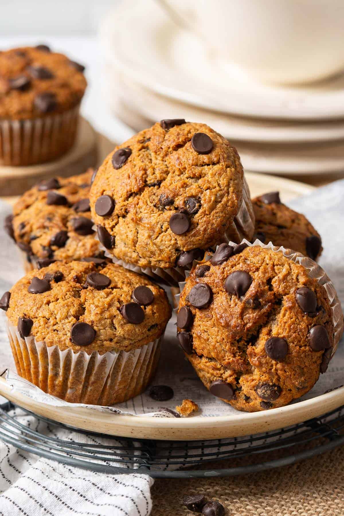 A plate of healthy oat banana muffins.