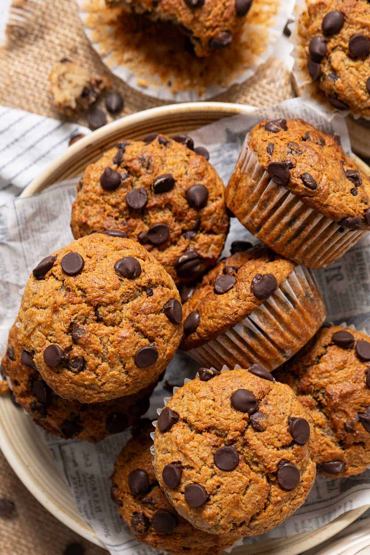 Close up view of healthy oat banana muffins in a plate.