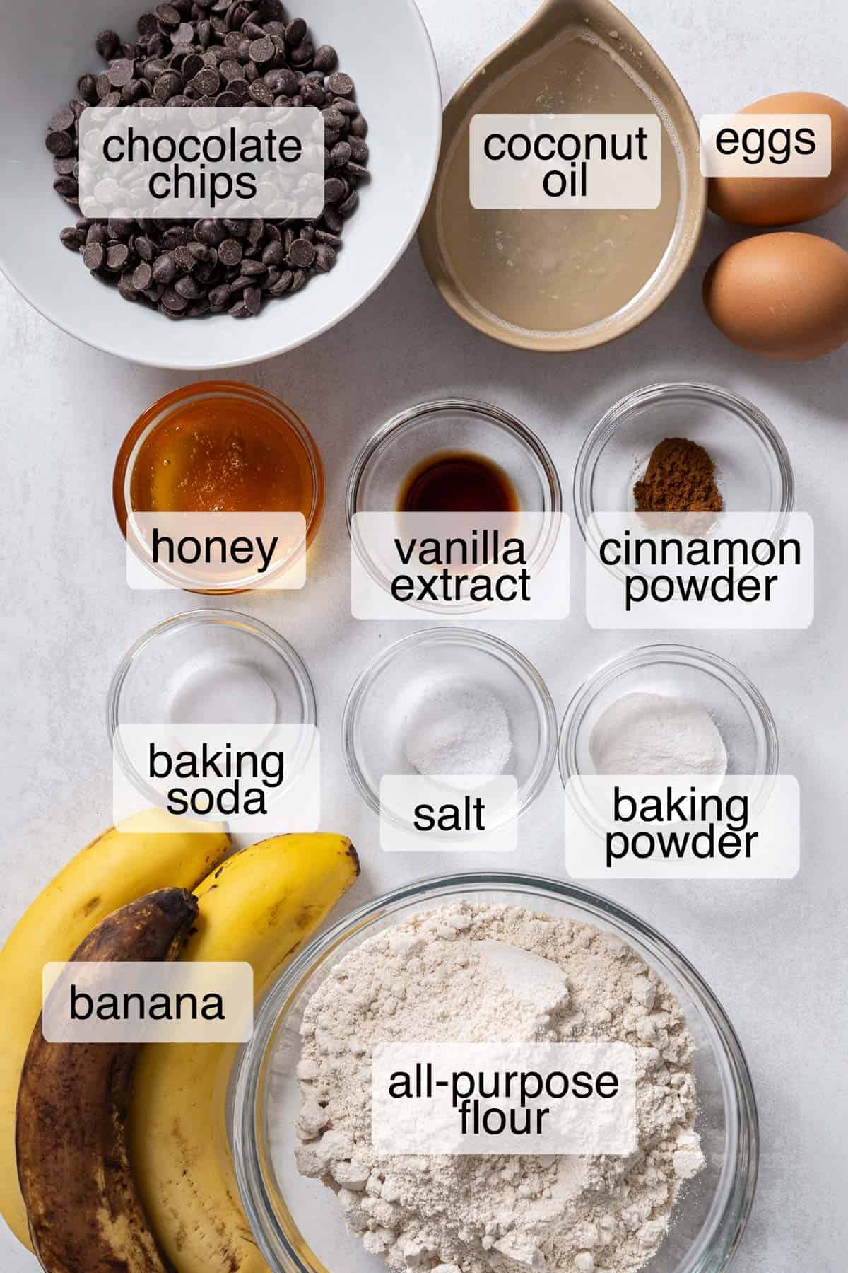 Ingredients to make healthy oat banana muffins.