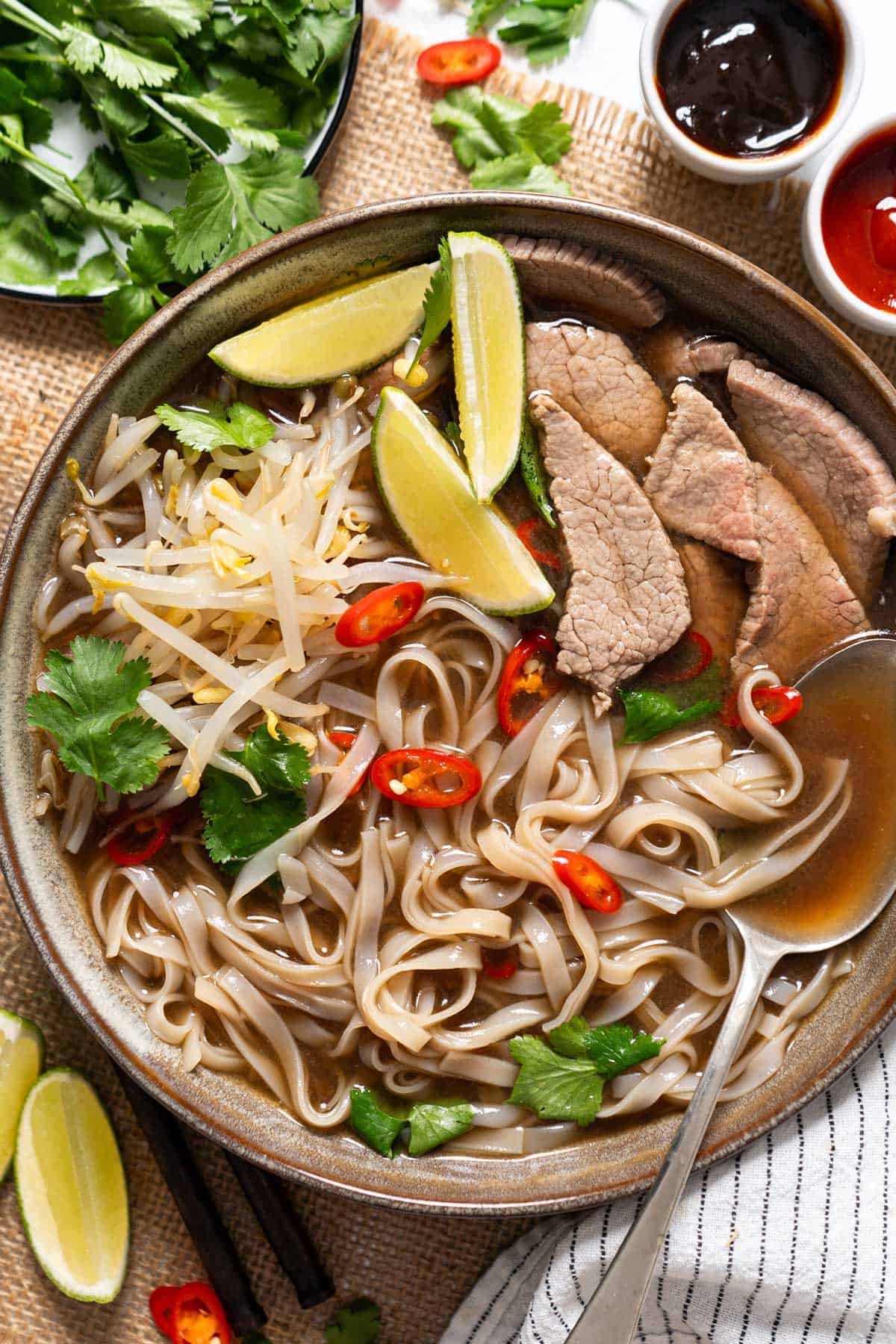 Easy beef pho served in a bowl.