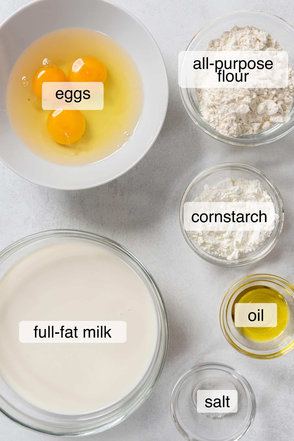 Ingredients to make crepes.